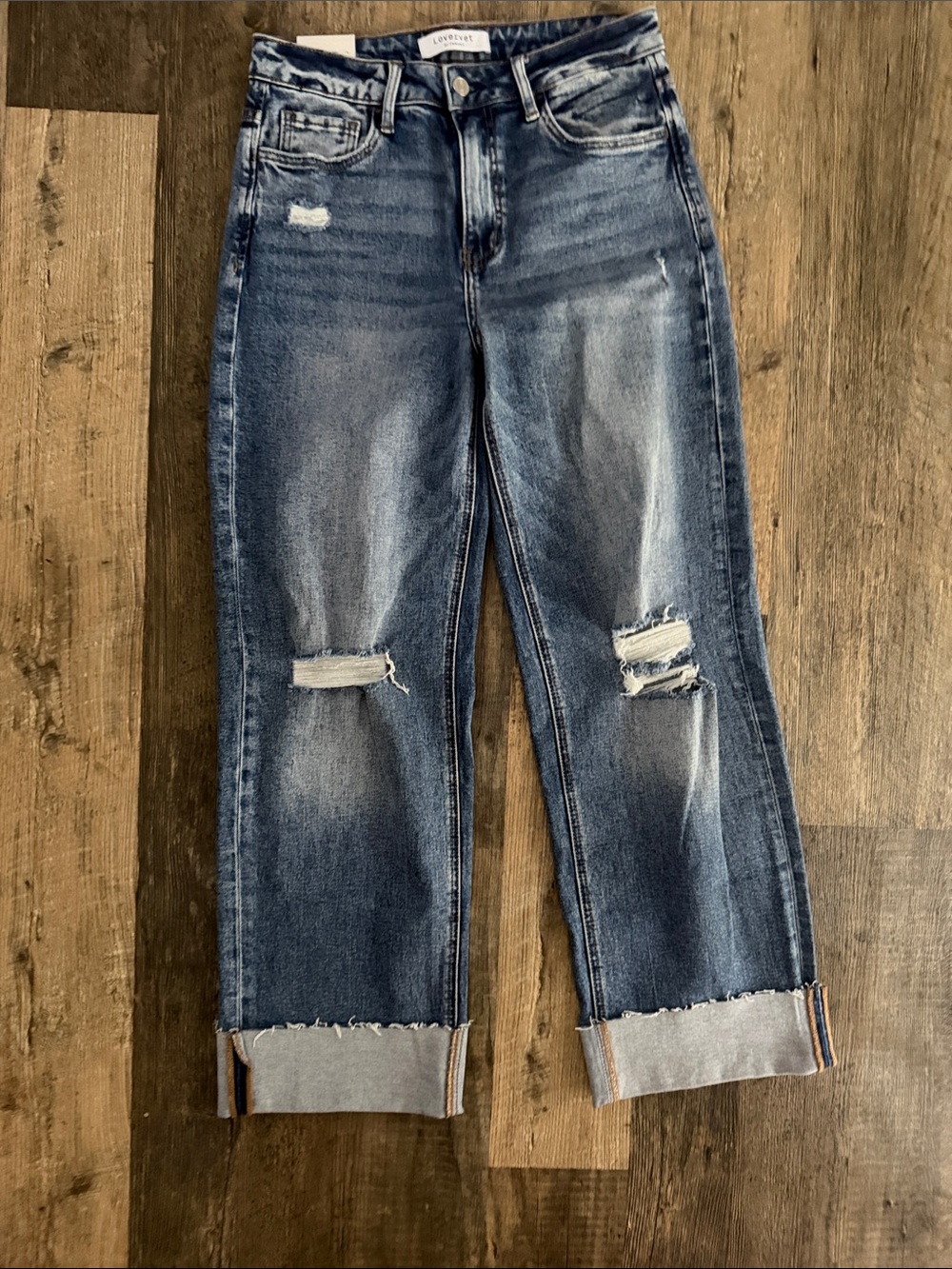 Lovervet distressed Wide-Leg Jeans in Medium Blue Sz 5/27 NWT